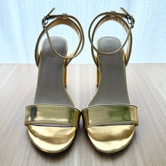Sandro metallic gold leather Adrianne block heel sandals - size 6 (36) - Picture 5 of 6